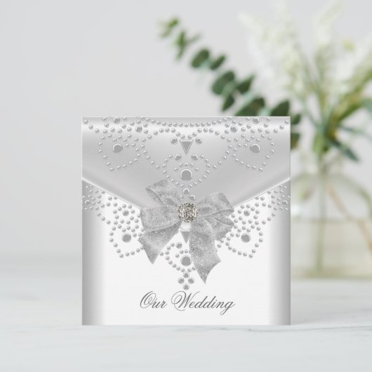 Weddenschap Noite White Silver Overlay Bow Jewel Kaart (Staand voorkant)