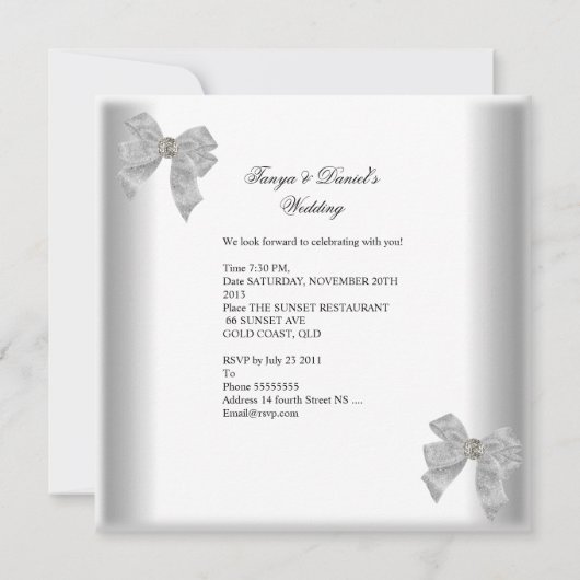 Weddenschap Noite White Silver Overlay Bow Jewel Kaart (Achterkant)