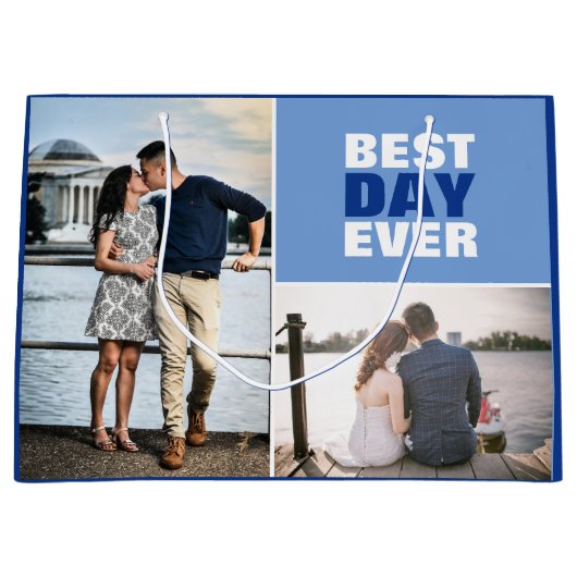 Weddenschap of Jubileum Foto Collage Blue Groot Cadeauzakje (Voorkant)