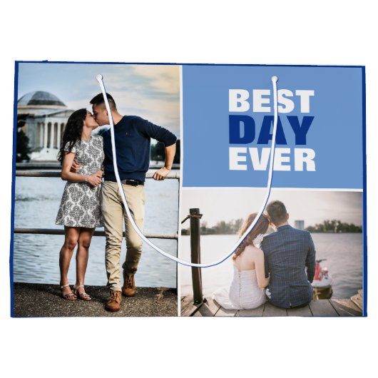 Weddenschap of Jubileum Foto Collage Blue Groot Cadeauzakje (Achterkant)