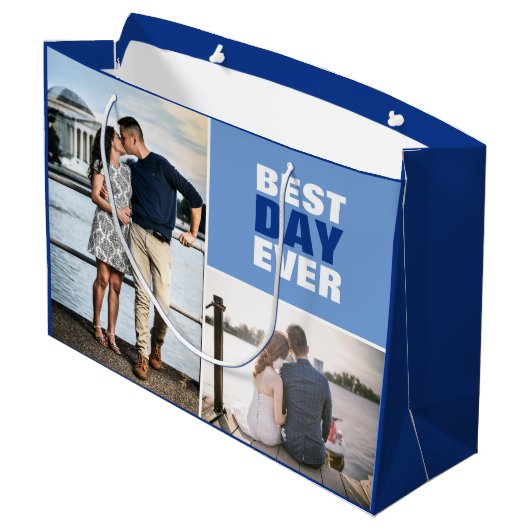 Weddenschap of Jubileum Foto Collage Blue Groot Cadeauzakje (Achterkant Gekanteld)