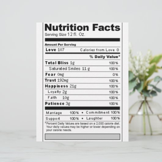 Weddenschap of Jubileum Sweet Funny Nutrition Labe (Staand voorkant)