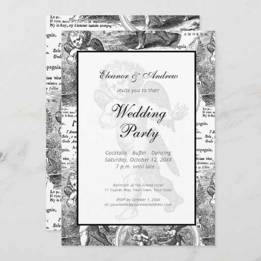 Weddenschap of Verloving  Cupid French Toile Kaart (Voorkant / Achterkant)