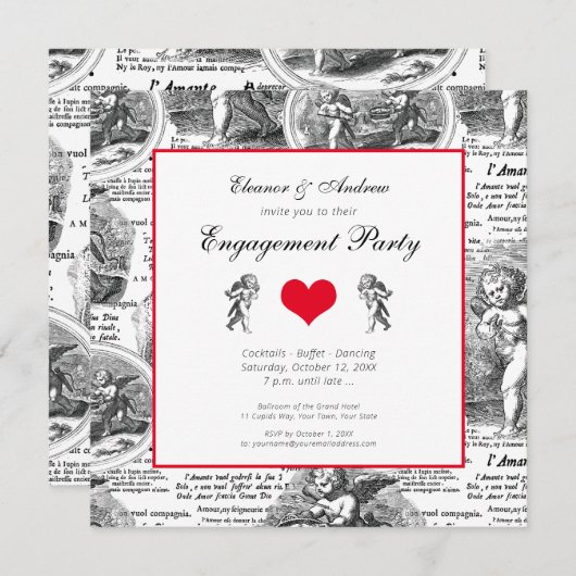 Weddenschap of Verloving Cupid French Toile Kaart (Voorkant / Achterkant)