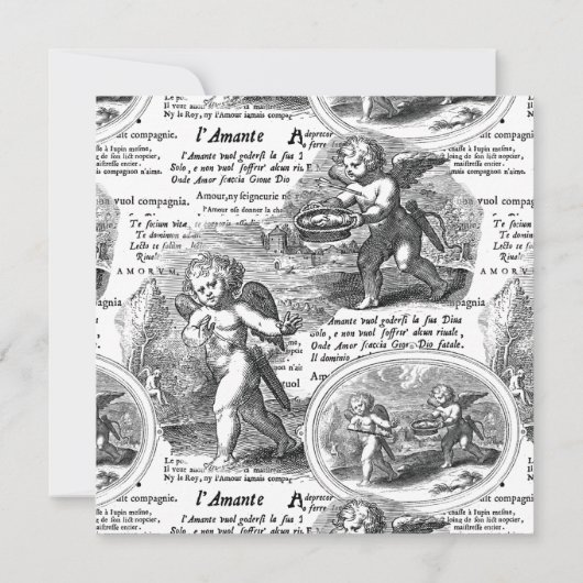 Weddenschap of Verloving  Cupid French Toile Kaart (Achterkant)