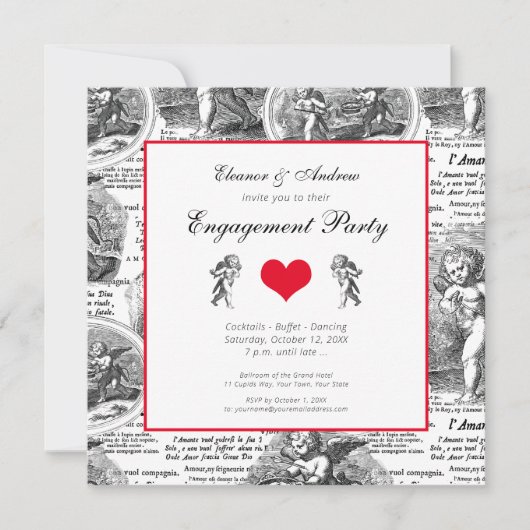 Weddenschap of Verloving  Cupid French Toile Kaart (Voorkant)