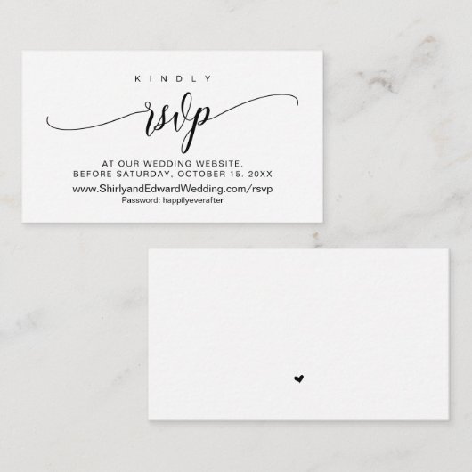 Weddenschap online RSVP, modern zwart script Informatiekaartje (Voorkant / Achterkant)