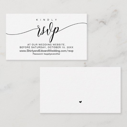 Weddenschap online RSVP, moderne zwarte kalligrafi Informatiekaartje (Voorkant / Achterkant)