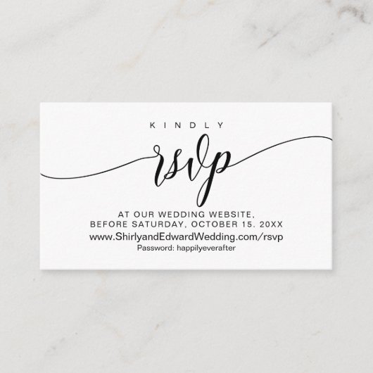 Weddenschap online RSVP, moderne zwarte kalligrafi Informatiekaartje (Voorkant)