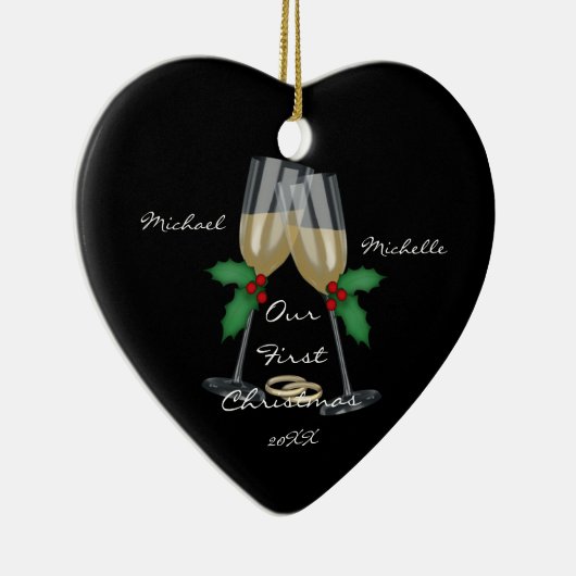 Weddenschap Ons eerste kerstfeest Keramisch Ornament (Rechts)