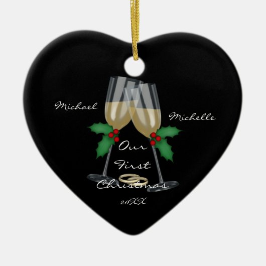 Weddenschap Ons eerste kerstfeest Keramisch Ornament (Voorkant)