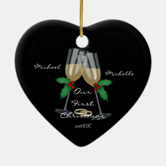 Weddenschap Ons eerste kerstfeest Keramisch Ornament (Achterkant)