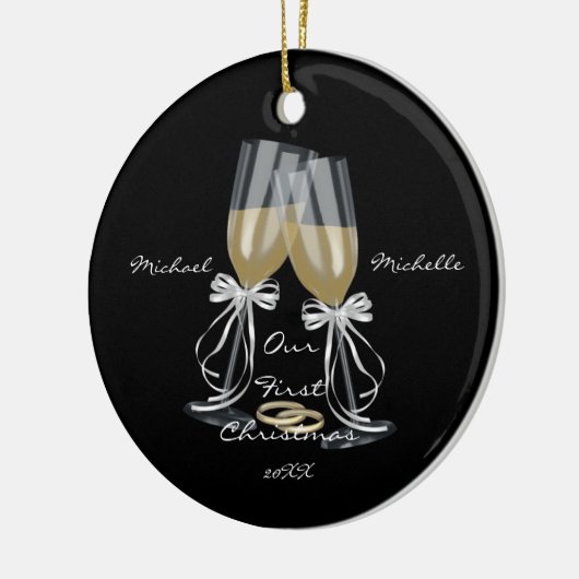 Weddenschap Ons eerste kerstfeest Keramisch Ornament (Links)