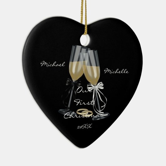 Weddenschap Ons eerste kerstfeest Keramisch Ornament (Rechts)