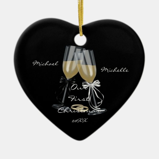 Weddenschap Ons eerste kerstfeest Keramisch Ornament (Voorkant)