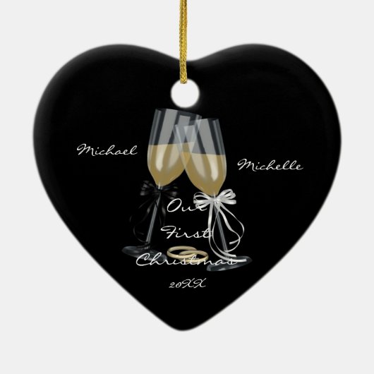 Weddenschap Ons eerste kerstfeest Keramisch Ornament (Achterkant)