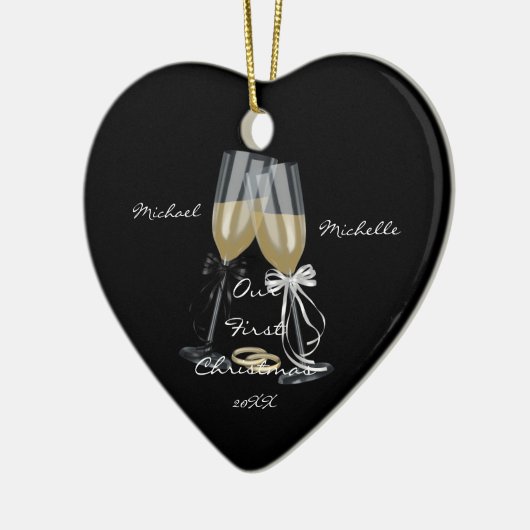 Weddenschap Ons eerste kerstfeest Keramisch Ornament (Links)