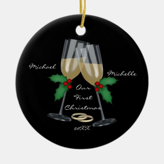 Weddenschap Ons eerste kerstfeest Keramisch Ornament (Voorkant)