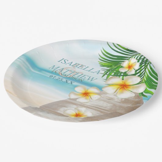 Weddenschap op het strand papieren bordje (Gekanteld)