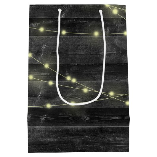 Weddenschap op hout met namen Gemiddelde Gift Bag Medium Cadeauzakje (Achterkant)