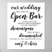 Weddenschap Open Bar Funny Drunken Shenanigans Sig Poster (Voorkant)