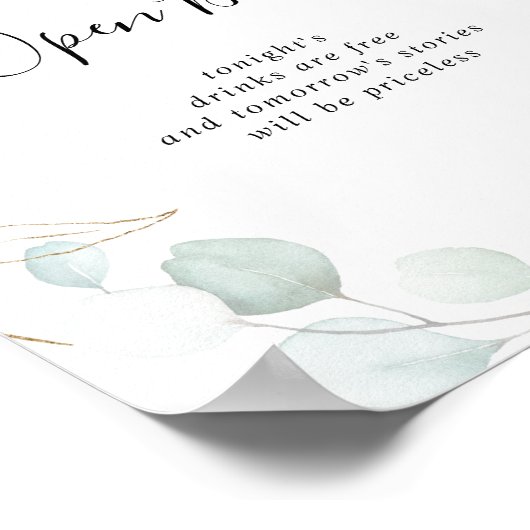 Weddenschap Open Bar Gold Eucalyptus Calligraphy S Poster (Hoek)