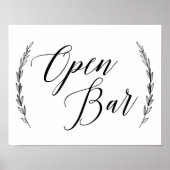 Weddenschap - Open Bar Laurel Wedding Sign Poster (Voorkant)