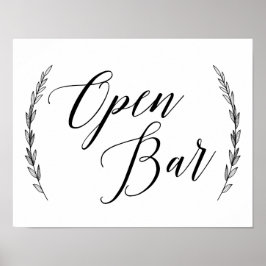 Weddenschap - Open Bar Laurel Wedding Sign Poster