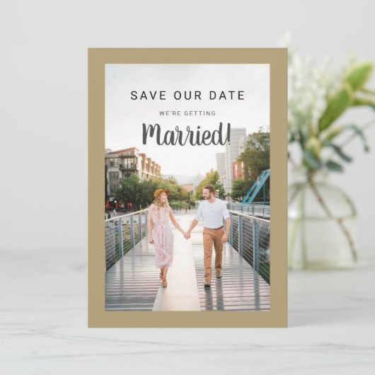 Weddenschap Opslaan Datum 2 Foto Gold Maak je eige Save The Date (Staand voorkant)