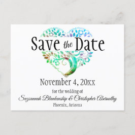 Weddenschap Opslaan Datum Aqua Blue Tree Heart Aankondigingskaart