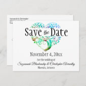 Weddenschap Opslaan Datum Aqua Blue Tree Heart Aankondigingskaart (Voorkant / Achterkant)