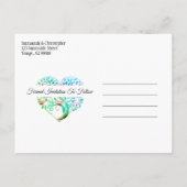 Weddenschap Opslaan Datum Aqua Blue Tree Heart Aankondigingskaart (Achterkant)