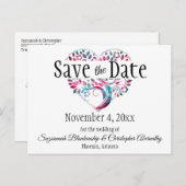 Weddenschap Opslaan Datum Aqua Blue Tree Heart Aankondigingskaart (Voorkant / Achterkant)