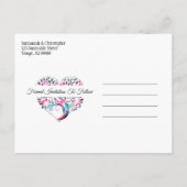 Weddenschap Opslaan Datum Aqua Blue Tree Heart Aankondigingskaart (Achterkant)