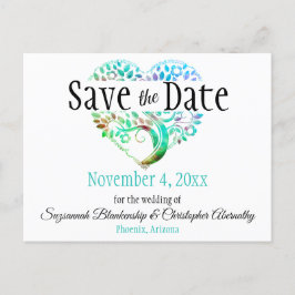 Weddenschap Opslaan Datum Aqua Blue Tree Heart Aankondigingskaart