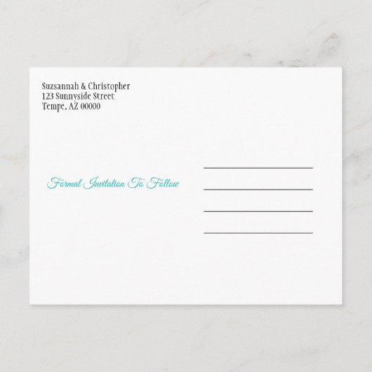 Weddenschap Opslaan Datum Aqua Blue Tree Heart Aankondigingskaart (Achterkant)