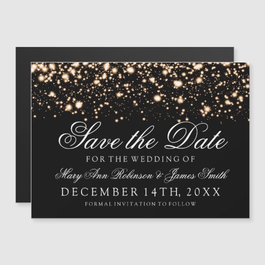 Weddenschap Opslaan Datum Gold Midnight Glam Magnetische Uitnodiging (Voorkant / Achterkant)