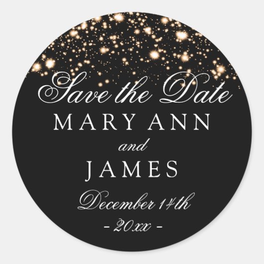 Weddenschap Opslaan Datum Gold Midnight Glam Ronde Sticker (Voorkant)