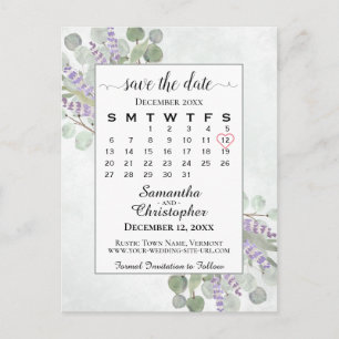 Weddenschap Opslaan Datum kalender Eucalyptus Whit Aankondigingskaart