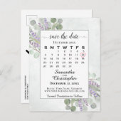 Weddenschap Opslaan Datum kalender Eucalyptus Whit Aankondigingskaart (Voorkant / Achterkant)