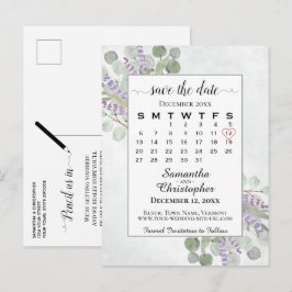Weddenschap Opslaan Datum kalender Eucalyptus Whit Aankondigingskaart