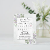 Weddenschap Opslaan Datum kalender Eucalyptus Whit Aankondigingskaart (Staand voorkant)