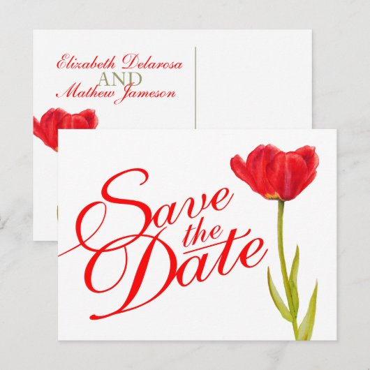 Weddenschap Opslaan van de rode tulp van het Brief Aankondigingskaart (Voorkant / Achterkant)