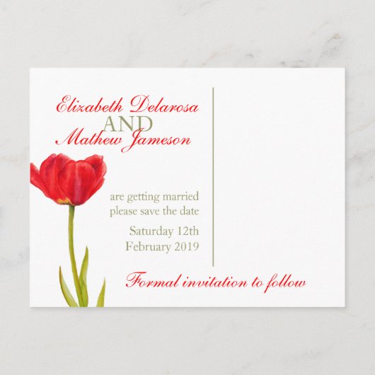 Weddenschap Opslaan van de rode tulp van het Brief Aankondigingskaart (Achterkant)