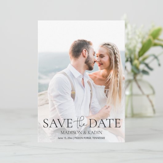 Weddenschap Opslagdatum Foto legant script Save The Date (Staand voorkant)