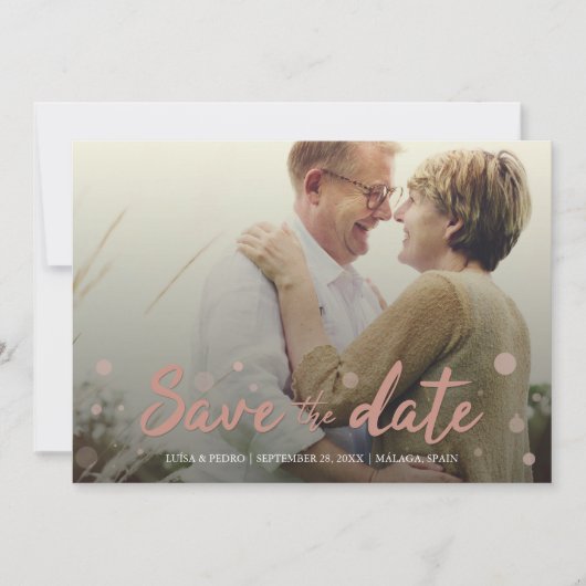 Weddenschap Opslagdatum legant 4 Fotoroze Confetti Save The Date (Voorkant)