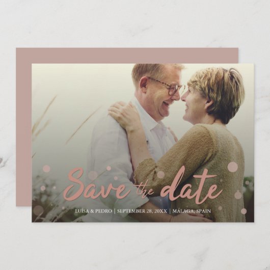 Weddenschap Opslagdatum legant 4 Fotoroze Confetti Save The Date (Voorkant / Achterkant)