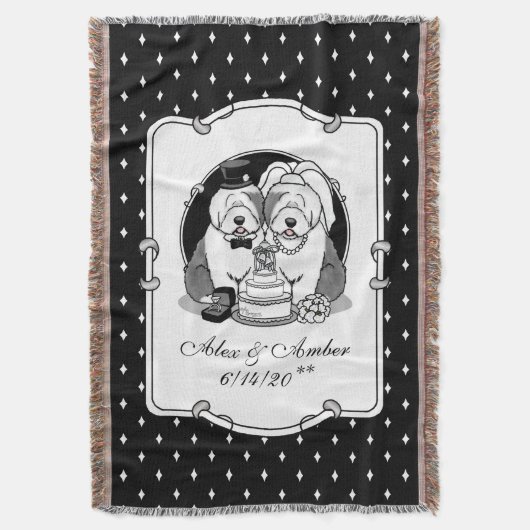 Weddenschap Oude Engelse Sheepdogs Bride Groom Gra Deken (Voorkant Verticaal)