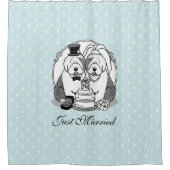 Weddenschap Oude Engelse Sheepdogs Bride Groom Gra Douchegordijn (Voorkant)