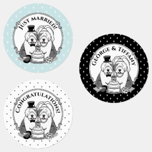 Weddenschap Oude Engelse Sheepdogs Bride Groom Gra Labels